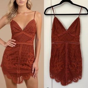 Tobi In Hindsight Lace Bodycon mini dress in rust size S